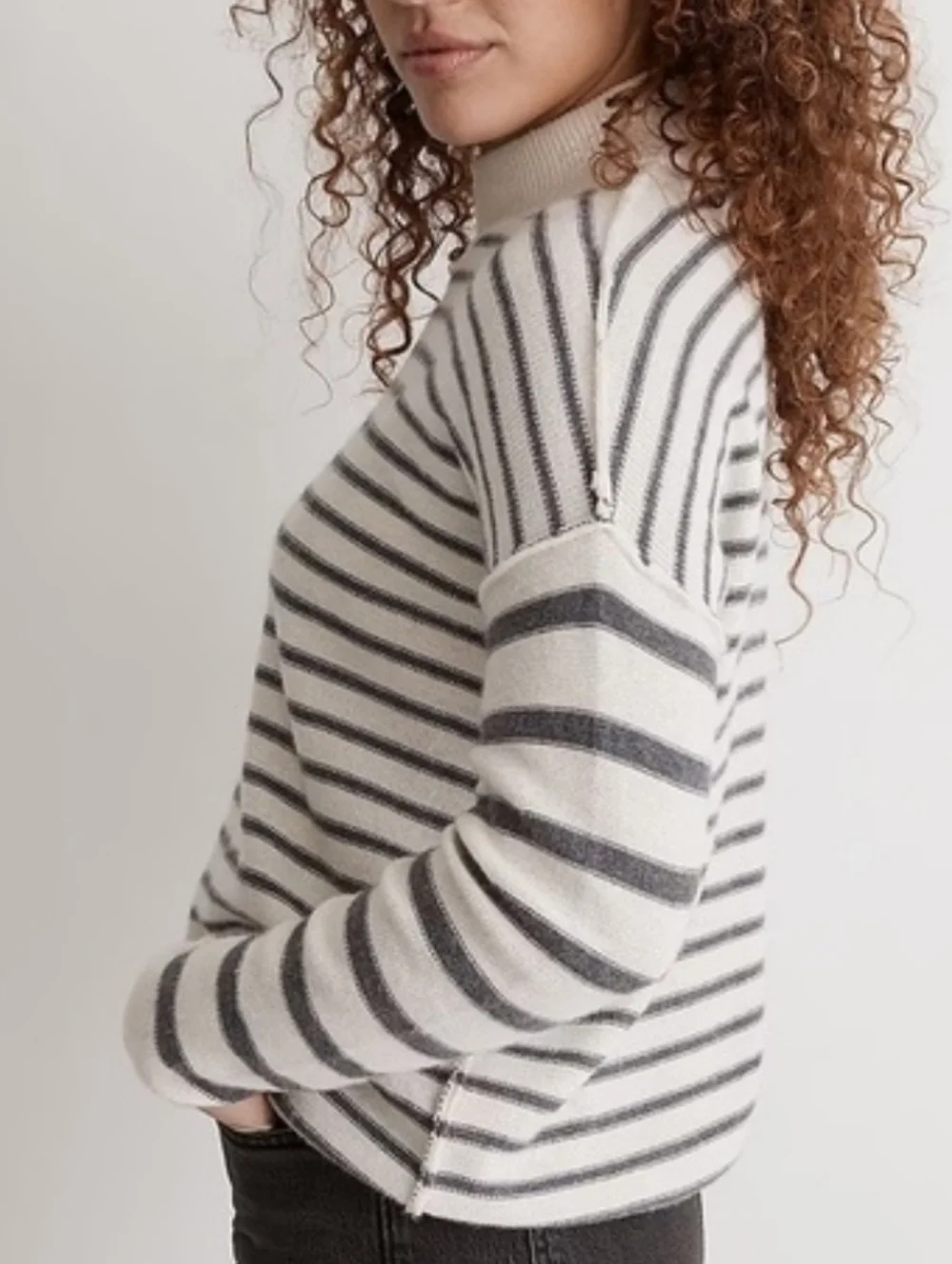 Madewell Stripe-Play Mockneck Pullover Sweater NI116 XXS Ivory Grey Merino Wool - Picture 3 of 8